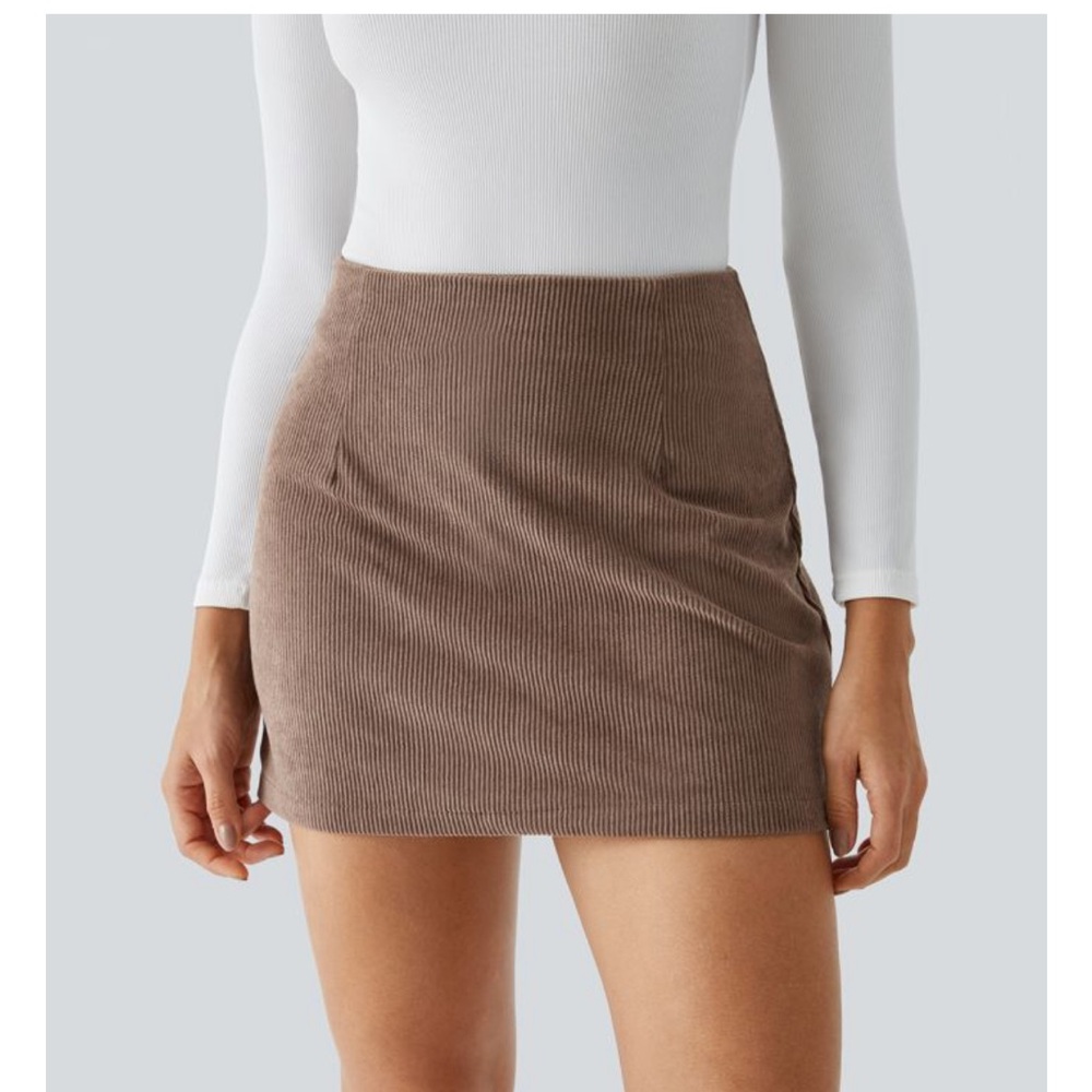 High Waisted 2-in-1 A Line Mini Corduroy Casual Skirt